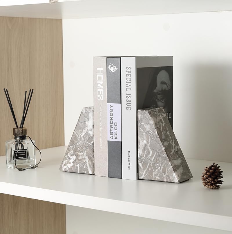 Marble Bookends / Large Bookends for Heavy Books / Trapezoid-grey