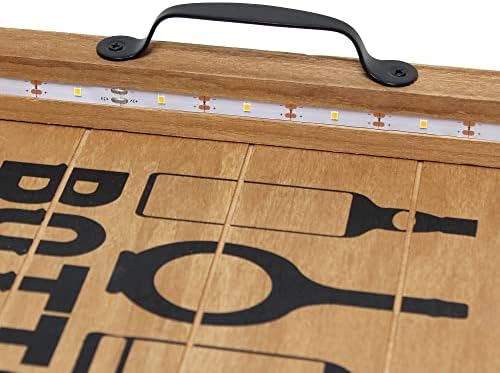 Elegant Designs HG2032-NBU Salento Farmhouse Rectangle Decorative LED Light Up Wooden Serving Tray w Black Metal Handles & Bottoms Up in Black for Décor, Centerpiece, Breakfast, Coffee,Bar, Natural