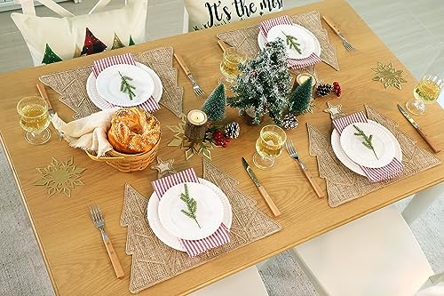 Feuille Burlap Farmhouse Winter Placemats Set of 4 Christmas Tree Holiday Placemats for Table Decorations
