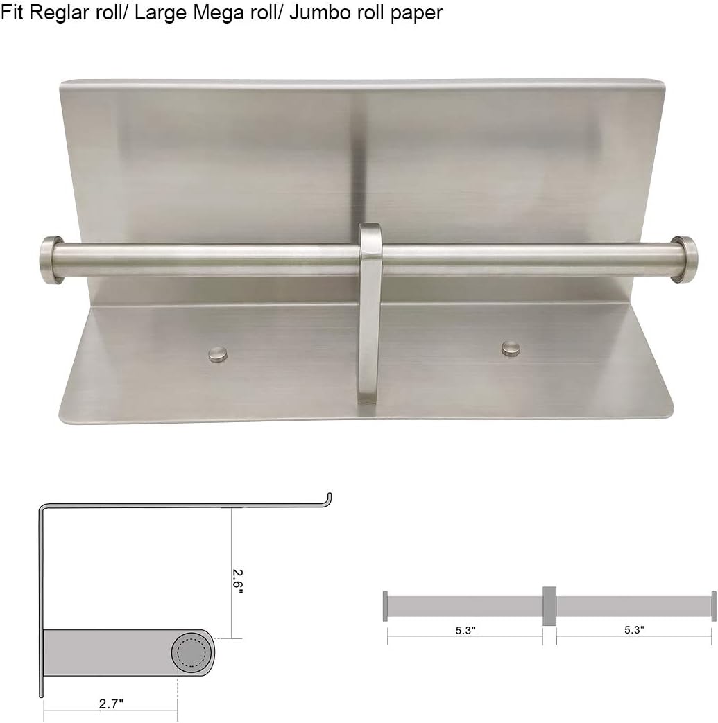 Large Double Toilet Paper Holder with Shelf, GZILA Dual Toilet Paper Rolls Holder Wall Mounted, Bathroom Mobile Phone