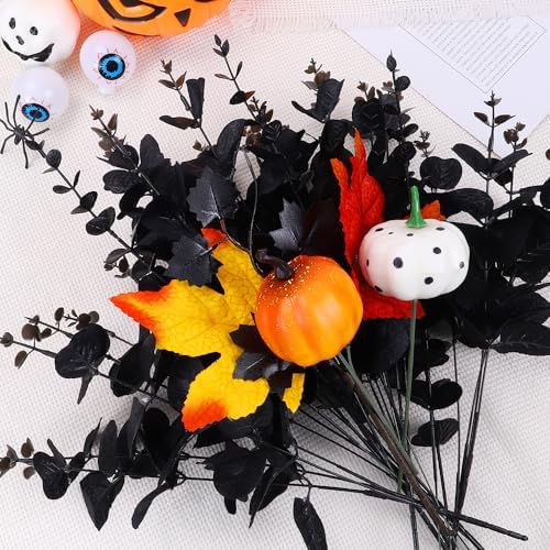 DIYDEC 18Pcs Black Artificial Flowers 2 Styles Black Eucalyptus Stems Decor