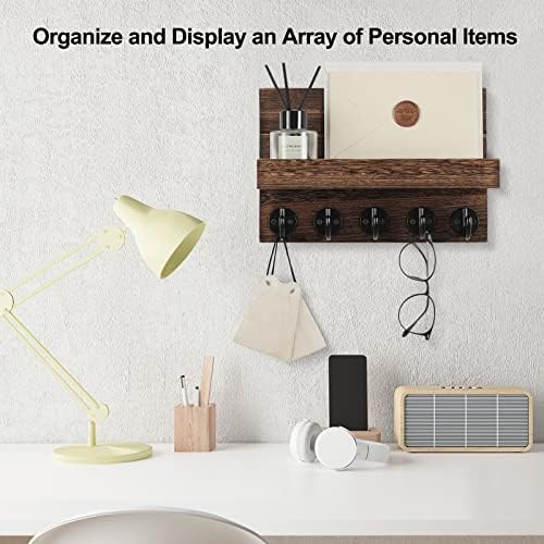 Lwenki Key Holder for Wall, Decorative Key and Mail Holder with Shelf Has Large Key Hooks for Bags, Coats – Paulownia