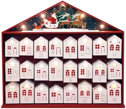 Extra-Large Wooden Advent Calendar 2025 with LED Lights, Christmas Countdown Calendar, House-Shaped Drawers for Kids and Adults, Reusable Holiday Decoration, 24-Day Xmas Countdown Box