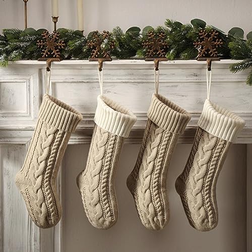 Nanou 18” Knitted Christmas Stockings, 1 Pack, Flaxen Body & Ivory Cuff