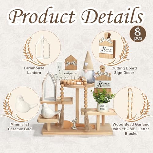 Farmhouse Tiered Tray Decor Set 8 PCS Sweet Home Tabletop Decorations