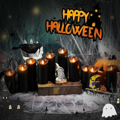 Nimiko Flameless Candles with Remote, Battery Operated Flickering Flameless Candles, LED Candles with Timer 2/4/6/8H, with Realistic LED Candles Set of 12 (D2.2 x H 5" 6" 7") (Black)