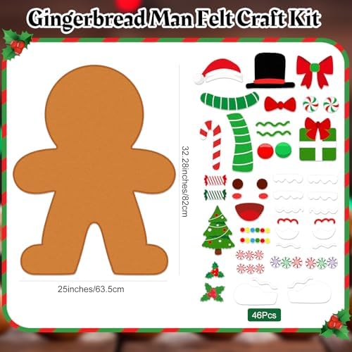 WovWeave 2.7ft DIY Felt Christmas Gingerbread Man Set with 46 Ornaments
