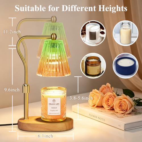 seenlast Green Gold Candle Warmer Lamp with Timer Dimmer Adjustable Height,Mothers Day Gifts,Electric Wax Warmer
