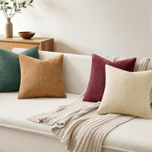 MIULEE Corduroy Decorative Throw Pillow Covers Christmas Red Green 18x18