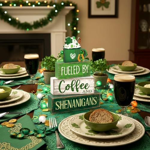 Moucuny 4 Pcs Wooden Tiered Tray Decor Irish Farmhouse Table Sign Coffee