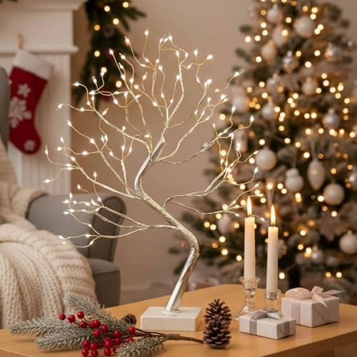 EAMBRITE Fairy Light Spirit Tree, 108 Led Lighted Birch Tree, 8 Modes Lighted Trees for Decoration Inside, USB & Battery Christmas Tree for Home Bedroom Desktop Indoor Xmas Decorations (Silver)