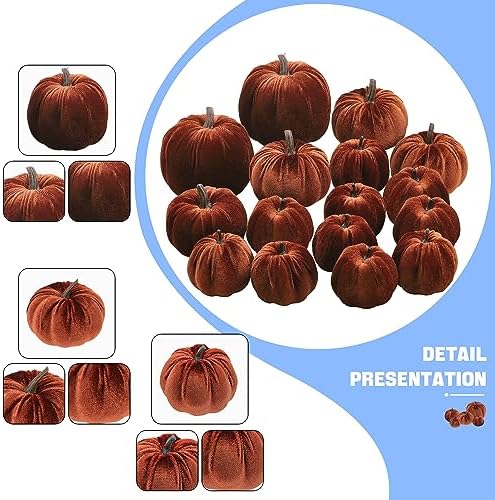 Woration 16pcs Thanksgiving Halloween Artificial Brown Velvet Pumpkins