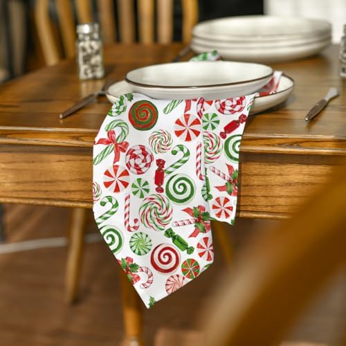 Horaldaily Christmas Cloth Napkins, Candy Party Decor, Set of 8