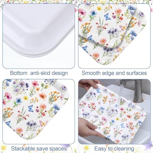 Vesici 3 Pcs Wildflower Serving Trays 13 x 10 Inch Colorful Floral Melamine Platters Reusable Rectangular Serving Dishes for Summer Wedding Bridal Tea Party Sharing Food Snacks Fruit Dessert Candy