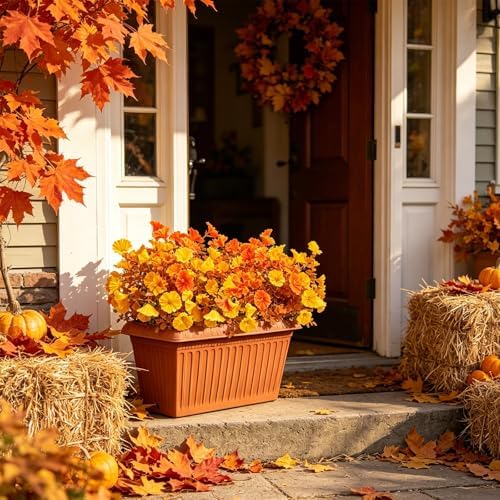 6 Pcs Artificial Fall Flowers 13.7 Inch Faux Autumn Floral Stems Mixed Burnt Orange Fake Bouquet Thanksgiving Table Centerpiece Home Decor