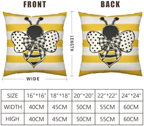 Summer Bee Pillow Covers 22x22 Set of 2 Yellow White Striped Bumblebee Pillow Cases Spring Honey Bee Holiday Decorative Cushion Case for Bed Couch Sofa