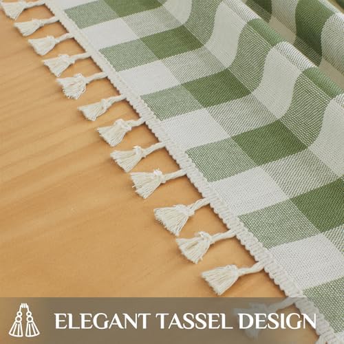 Softalker Gingham Round Tablecloth with Tassel, Sage Green, 70" x 70"