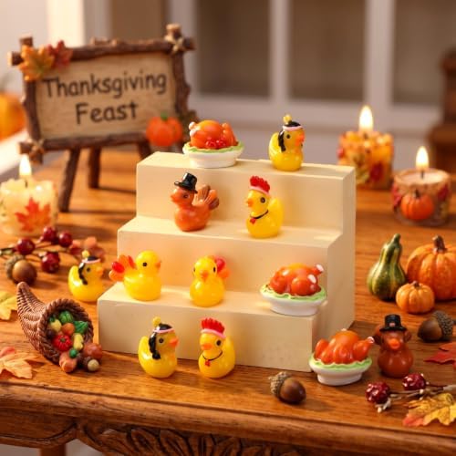 50 Pcs Thanksgiving Turkey Resin Duck Fall Mini Ducks Figurines