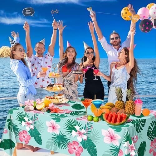 OHOME Luau Party Decorations - Plastic Tablecloth for Tropical Party Decorations | Love Island Hawaiian Themed Palm Leaves Summer Beach Favors Supplies,2 Pack