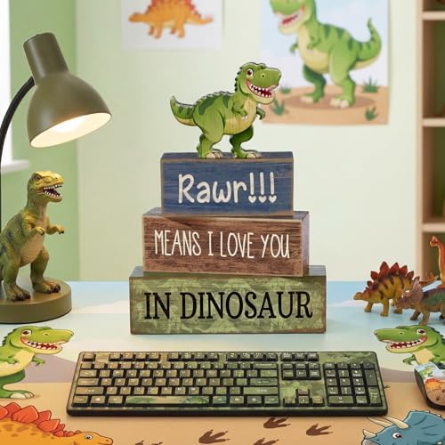 Lineshading 4 Pcs Dinosaur Table Decorations Wooden Dino Safari Party Decor