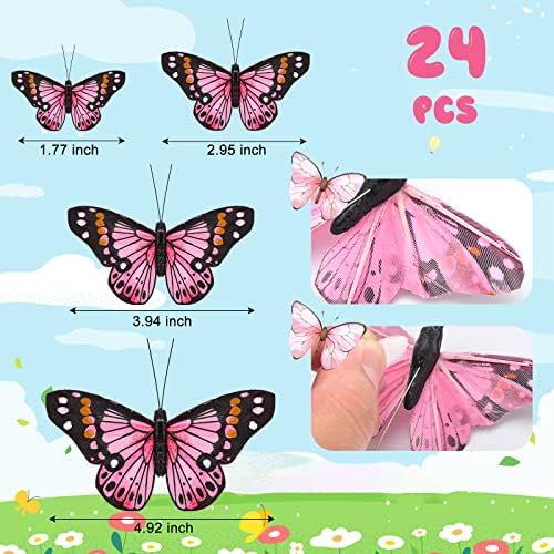 Giegxin 24 Pcs Monarch Butterfly Picks Artificial with Wire,Fresh Colors