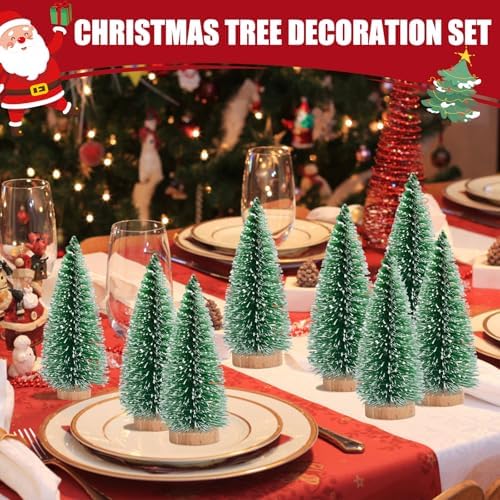 12 Pcs Mini Christmas Tree, 6 Inch Artificial Christmas Tree with Wooden Bases Small Christmas Tree Table Decor Bottle Brush Trees for Christmas Table Decorations (6 Inches)
