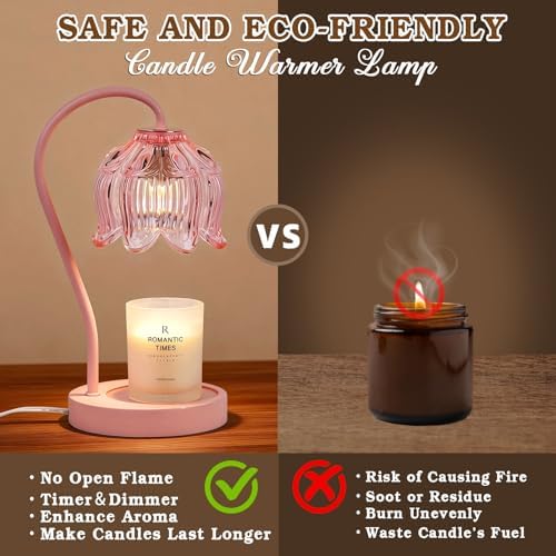 Funistree Flower Candle Warmer Lamp with Timer, Dimmable Candle Lamp Warmer, Christmas Birthday Gifts for Women Mom