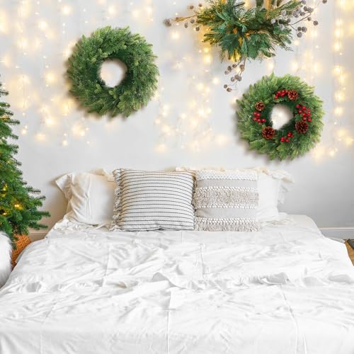 Zeyune 4 Pcs 14" Christmas DIY Green Wreath Artificial Wreath, Novel Style