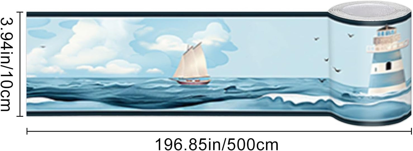 Wallpaper Border Peel and Stick Nautical Wall Trim Self Adhesive Lighthouse Sailboat / Ocean Style