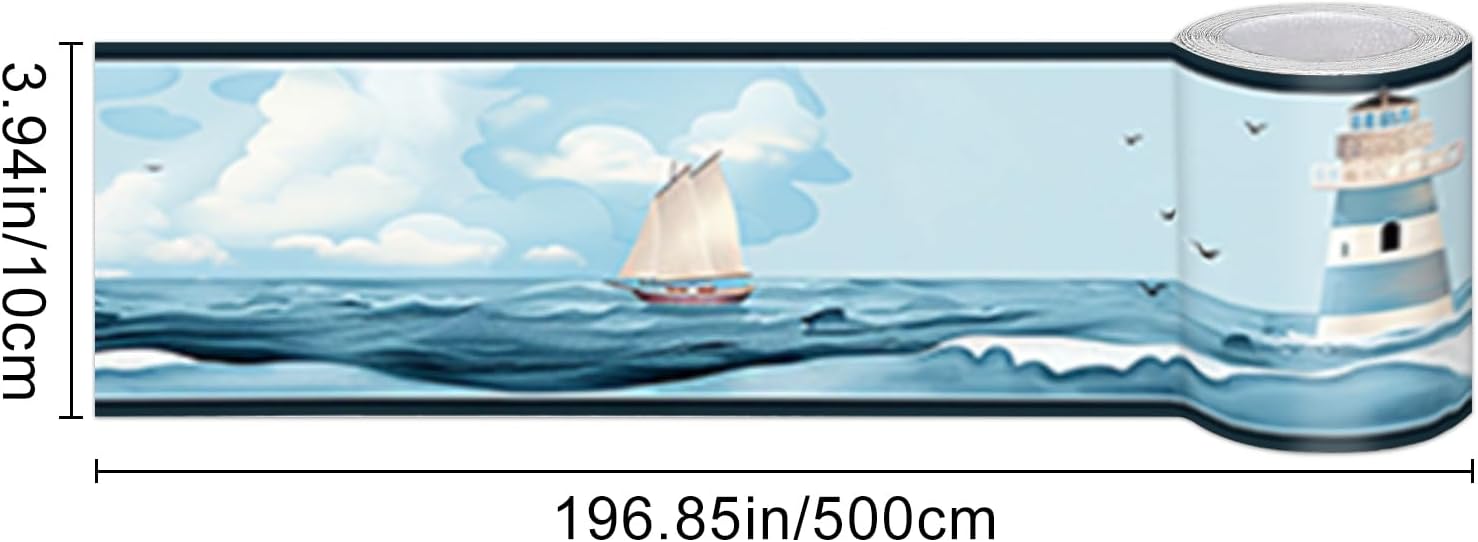 Wallpaper Border Peel and Stick Nautical Wall Trim Self Adhesive Lighthouse Sailboat / Ocean Style