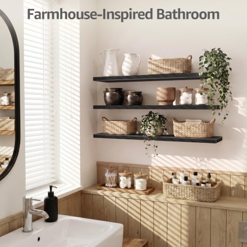 QEEIG 12" Deep Floating Shelves for Wall (Black, Set of 3, 47.2" x 12")