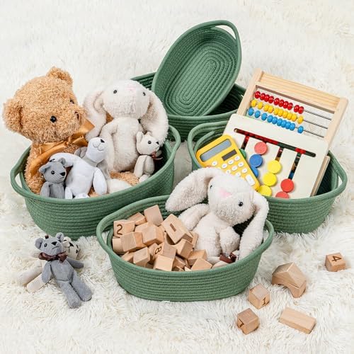 Small Cotton Rope Storage Basket Set 5 / Green