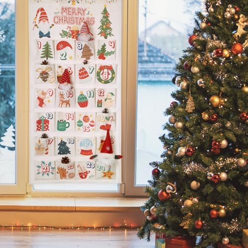 Naler Christmas Hanging Advent Calendar 2026, 24 Pockets, 50X100CM