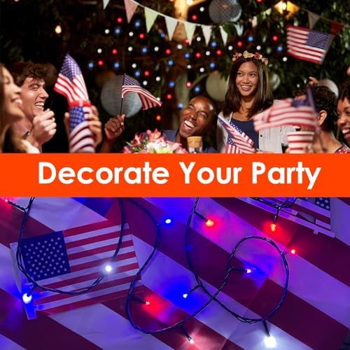 75.8FT 200 LED Red White and Blue Christmas String Lights Indoor Outdoor