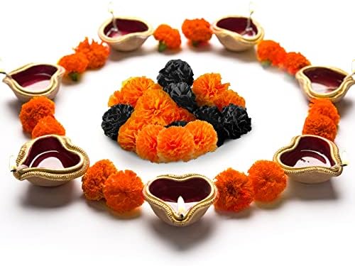Waydress 20 Pcs Artificial Marigold Flowers Halloween,Black, Orange