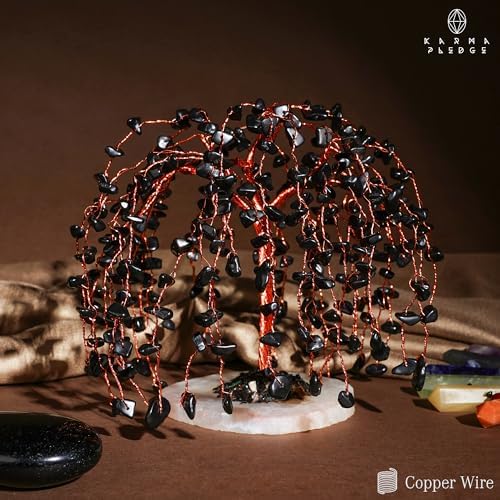 KARMAPLEDGE Chakra Tree of Life Birthday Gifts for Women, Home and Office Decor, Handmade Black Obsidian Crystal Tree