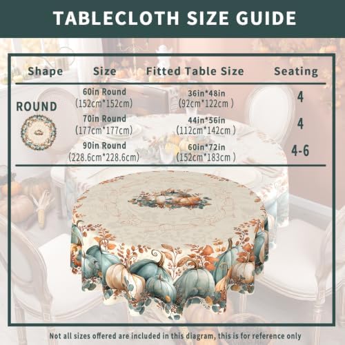 Fall Round Tablecloth 90 Inch, Stain Resistant Washable Fabric Autumn Pumpkin Table Cloth Round Fall Tablecloth Table Cover for Kitchen Dining Party
