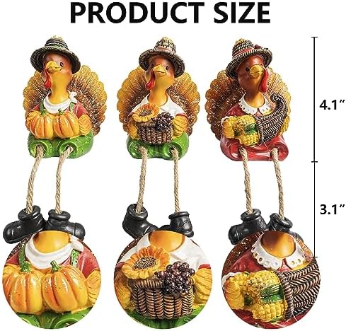 NEROSUN Thanksgiving Tabletop Decor, 3 Pack Resin Turkey Figurines Fall Decor for Autumn Indoor Home Desk Shelf Decorations