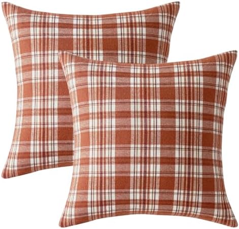 MIULEE Fall Plaid Pillow Covers Scottish Tartan 16x16 Rust Orange