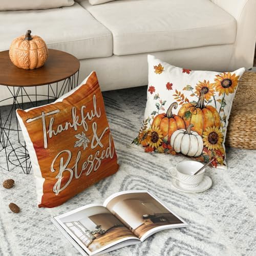 AVOIN colorlife Hello Fall Scarecrow Pillow Covers 18x18 Inch Set of 4