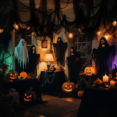 8 Pack Black Halloween Gauze Creepy Cloth Fabric Tapestry Decor,72 x 30 inch Indoor Outdoor Spooky Halloween Decorations for Home Wall Party Table Yard Haunted House