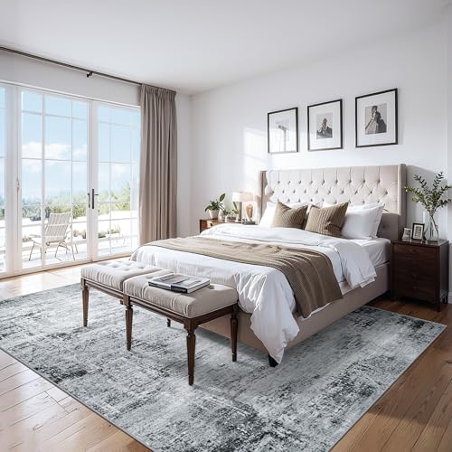 PLHXFR 10x12 Area Rug Living Room: Modern Abstract Washable Carpet Black
