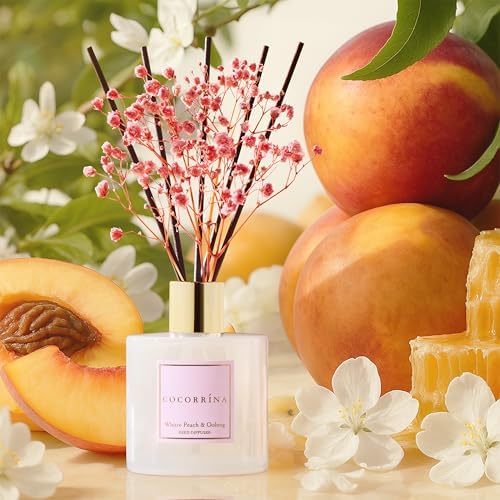 Cocorrína Reed Diffuser Sets - 6.7 oz. White Peach& Oolong Scented Diffuser with 8 Sticks Home Fragrance Reed Diffuser