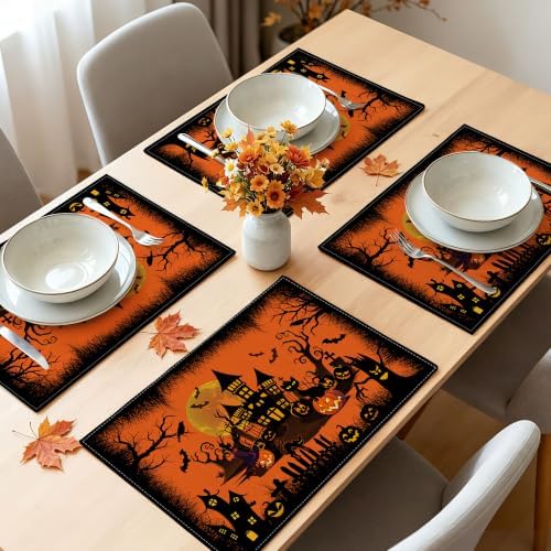 Halloween Placemats Set of 4-12x18 inch for Dinning Table
