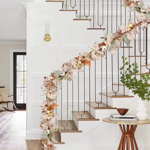 DearHouse 2 Pack Fall Garland Maple Leaf, 5.9Ft/Piece Hanging Vine Garlands Artificial Autumn Foliage Garland Thanksgiving Decor for Home Wedding Fireplace Party Christmas (White&Green)
