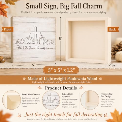 Fall For Jesus He Never Leaves Sign | Minimal Cross Pumpkin Line Art
