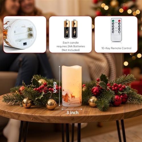 Homemory Christmas Flameless Candles, LED Pillar Candle with Remote, White