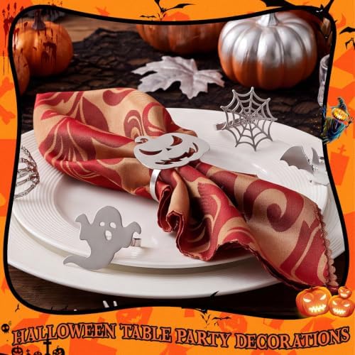 WILLBOND 12 Pcs Halloween Napkin Rings Metal Spooky Rings Holders Silver