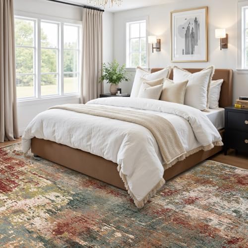 RELEANY Washable 6'x8' Abstract Area Rug for Living Room Rustic Brown
