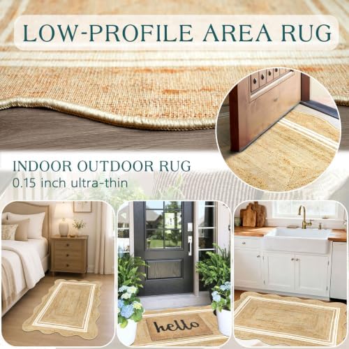 Boho Scalloped Outdoor Rug, 28"x43" Front Door Mat Indoor Entrance